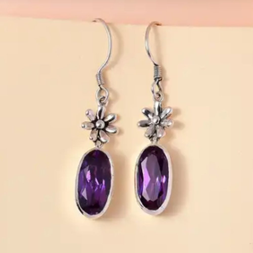 Lab Grown Color Change Sapphire Earrings in Sterling Silver - Picture 3 of 3